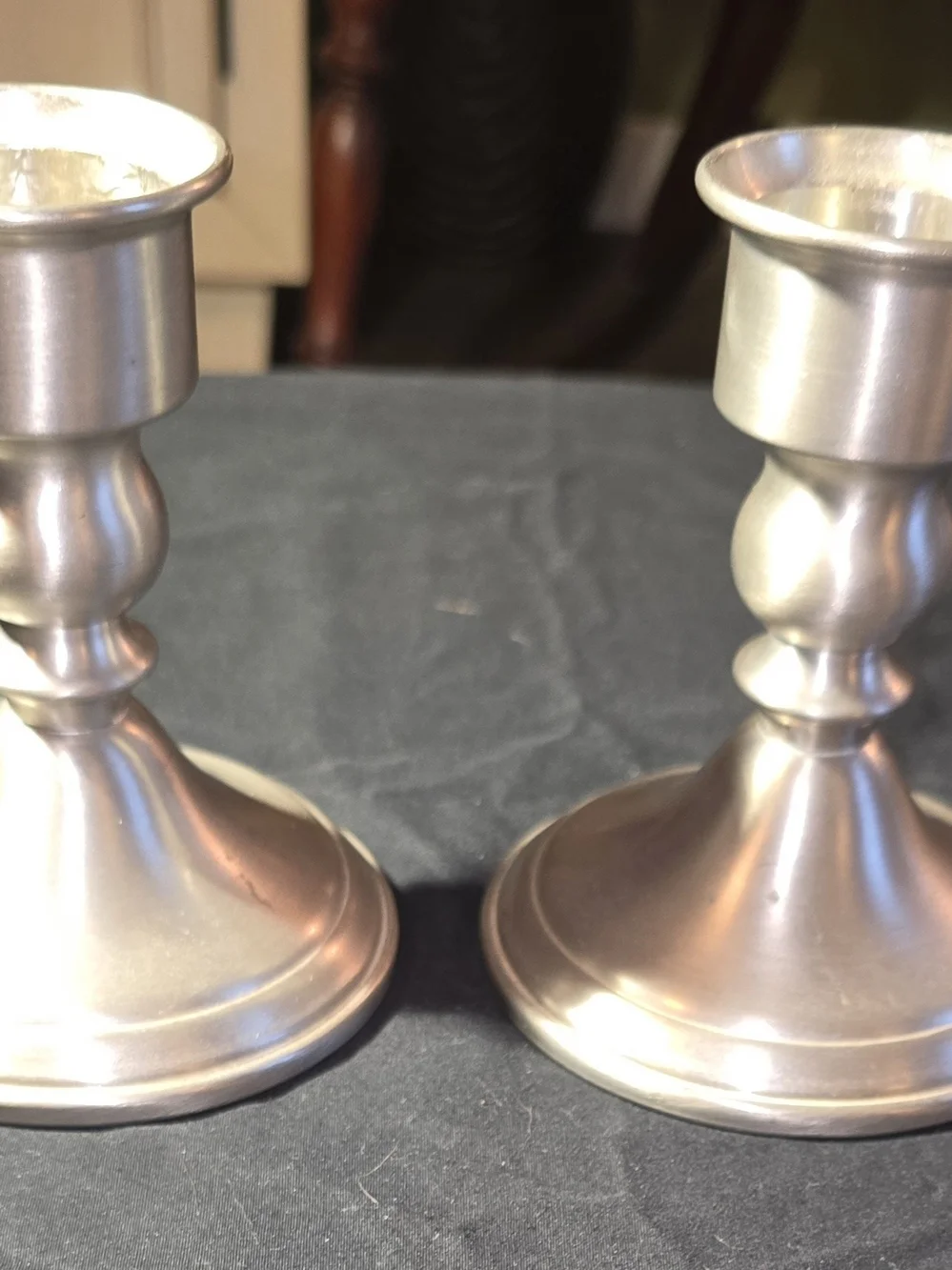 Vintage WEB Pweter Weighted Pillar Candle Holders - Pair in excellent condition.